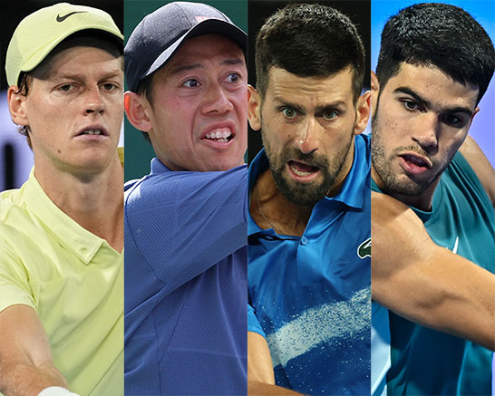 （左から）シナー、錦織、ジョコビッチ、アルカラス