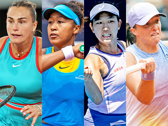 （左から）サバレンカ、大坂なおみ、内島萌夏、シフィオンテク